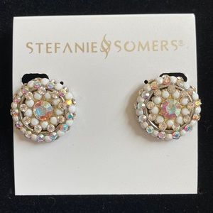 🆕 Stefanie Somers Round Multi Stone AB & White Crystal Earrings 💎